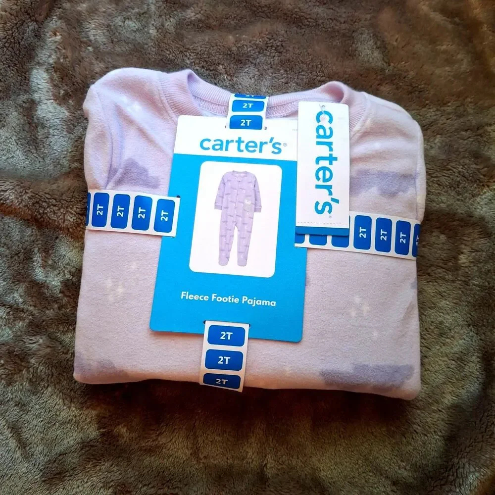 Carter's Fleece Footie Pajama Size 2T - Polyester - Purple, Owl, Clouds NWT